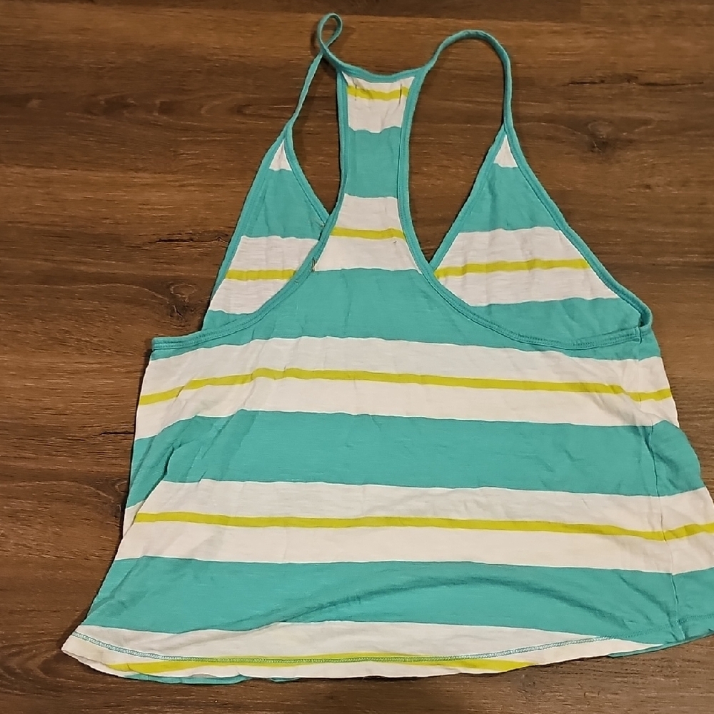 Vintage Hollister Green Neon Green White Striped Tank Top Large Women Shirt - Picture 4 of 4
